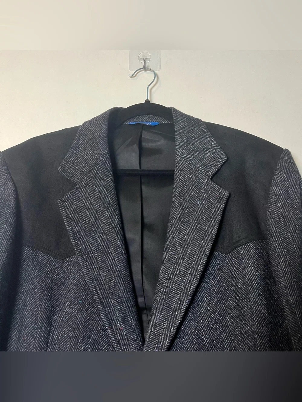 Pendleton Woolen Mills Herringbone Sport Coat Gray Suede Yoke Western Sz. 42L